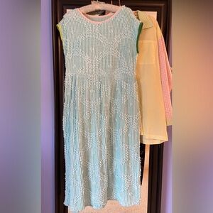 Vintage chenille bedspread dress aqua turquoise dopamine dressing loose fit